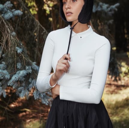 【Women's】Creve9 リブアシンメトリーロングTシャツ