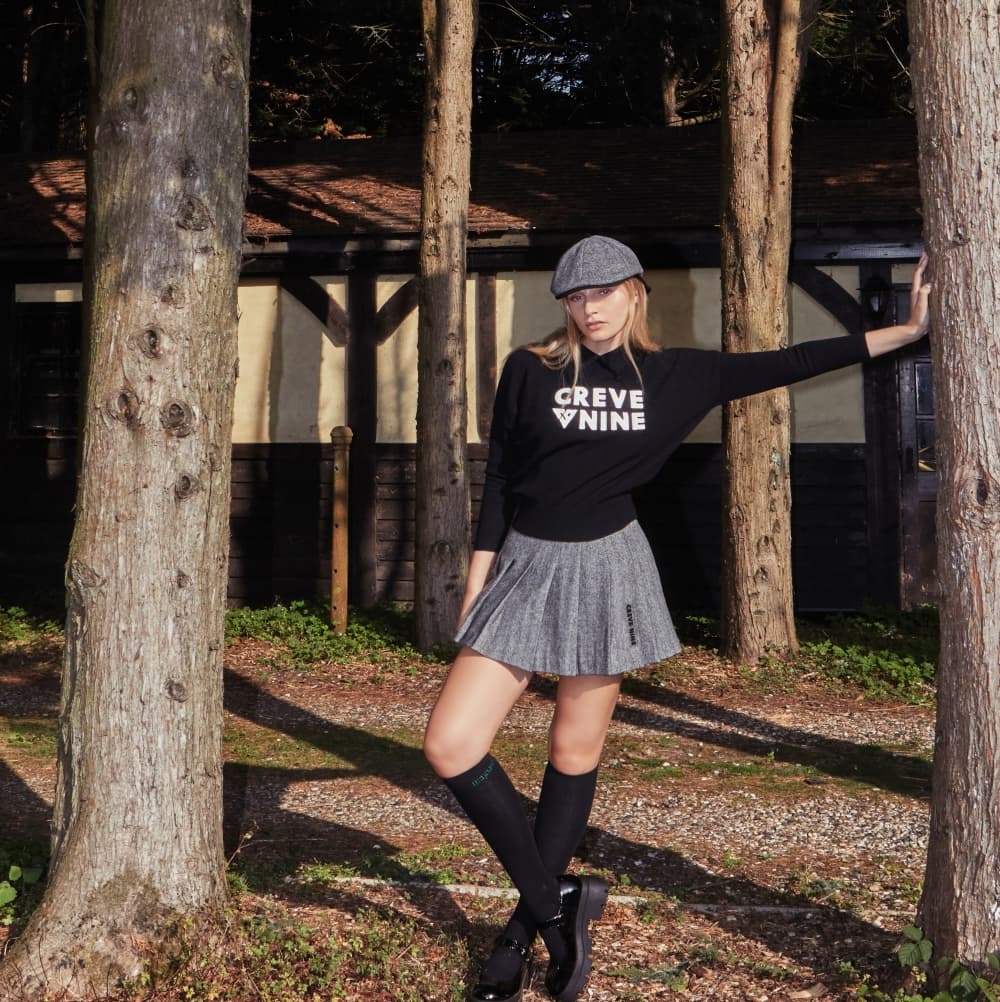 【Women's】Creve9 ヘリンボーンプリーツスカート