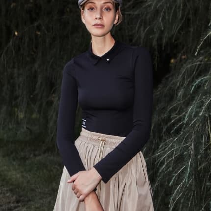 【Women's】Creve9 リブアシンメトリーロングTシャツ