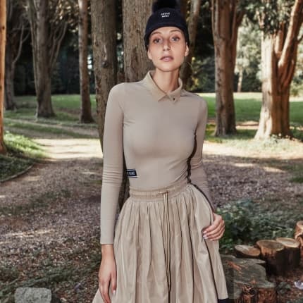【Women's】Creve9 リブアシンメトリーロングTシャツ