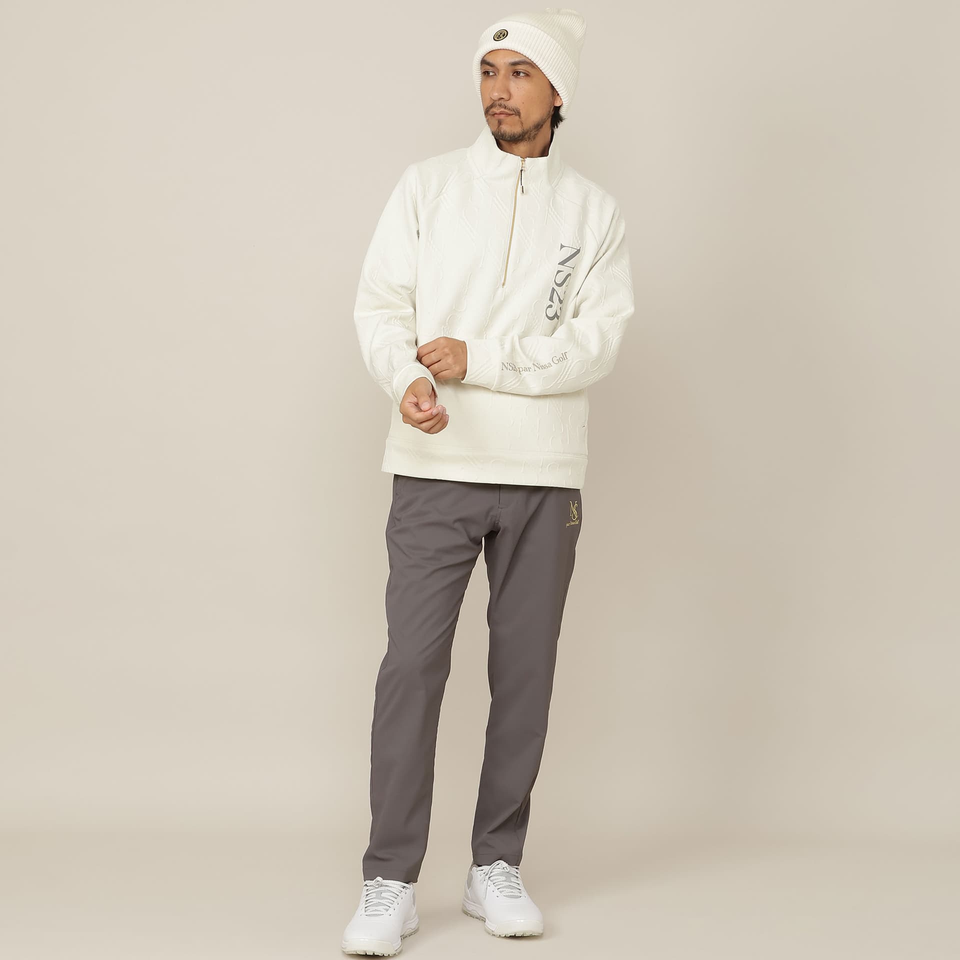 【Men's】ジャカード ハーフZIPモックネック