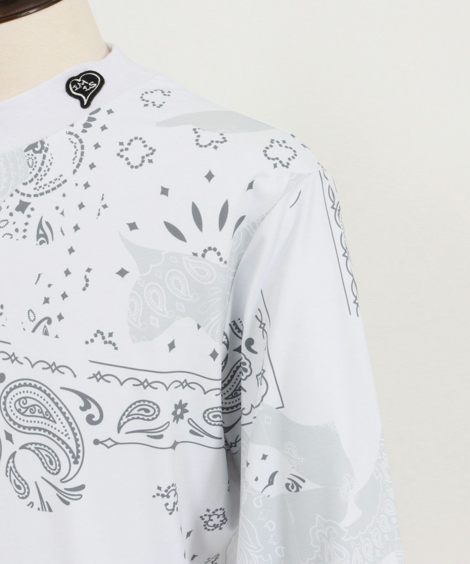 【Men's】カモフラージュペイズリー柄長袖モックネックカットソー