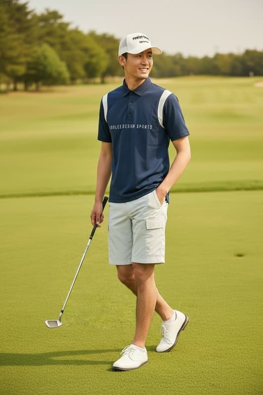 【Men's】【シンプルプリント】ゴルフ ポロシャツ メンズ ストレッチ ナイロン 吸汗速乾 半袖 ポロ