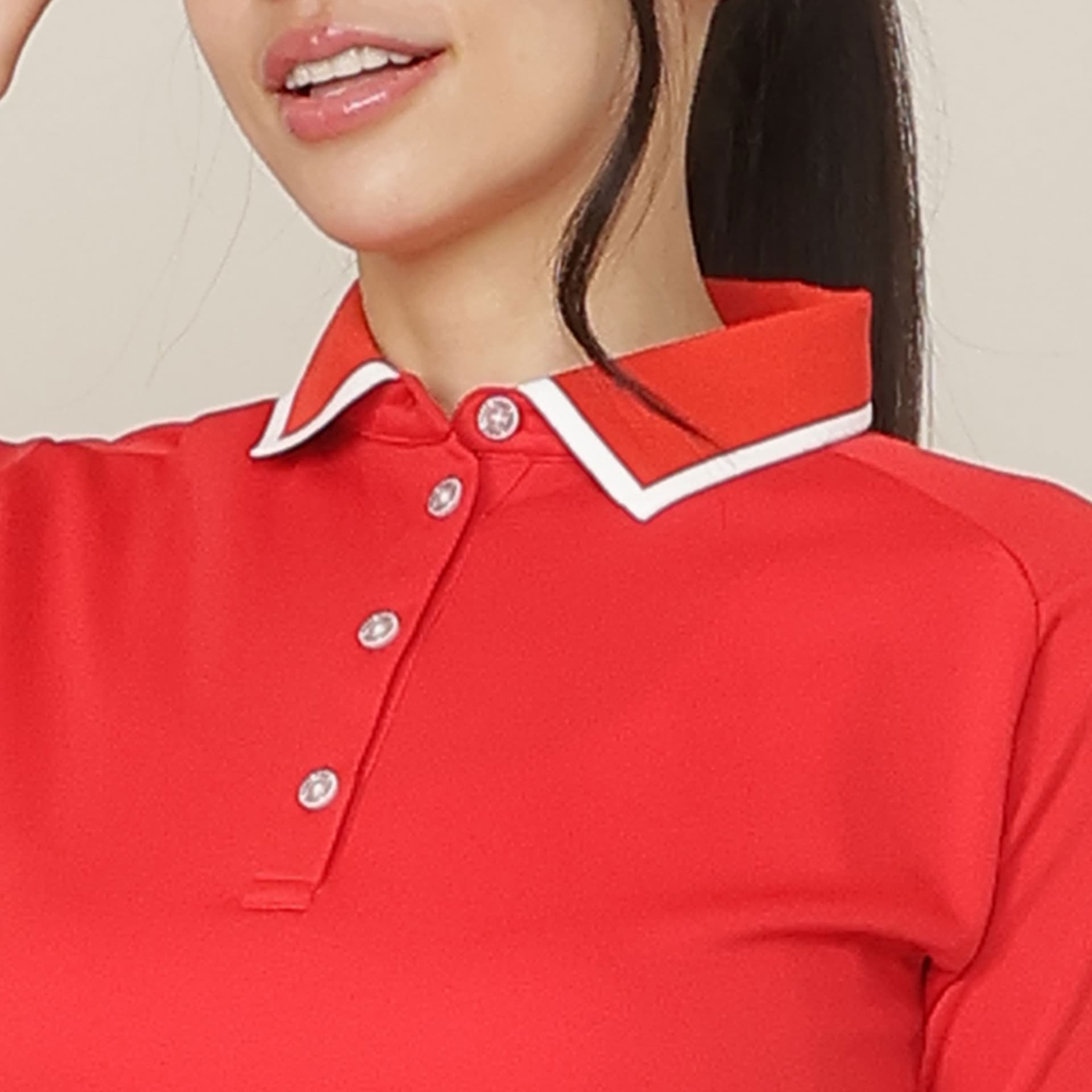 【Women's】【吸水速乾/UVカット/接触冷感】ロゴ編み半袖ポロシャツ