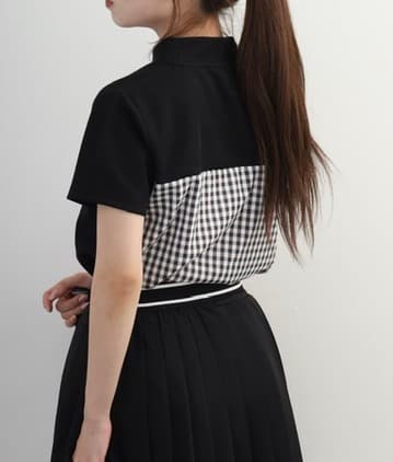 【Women's】Checkered mock neck