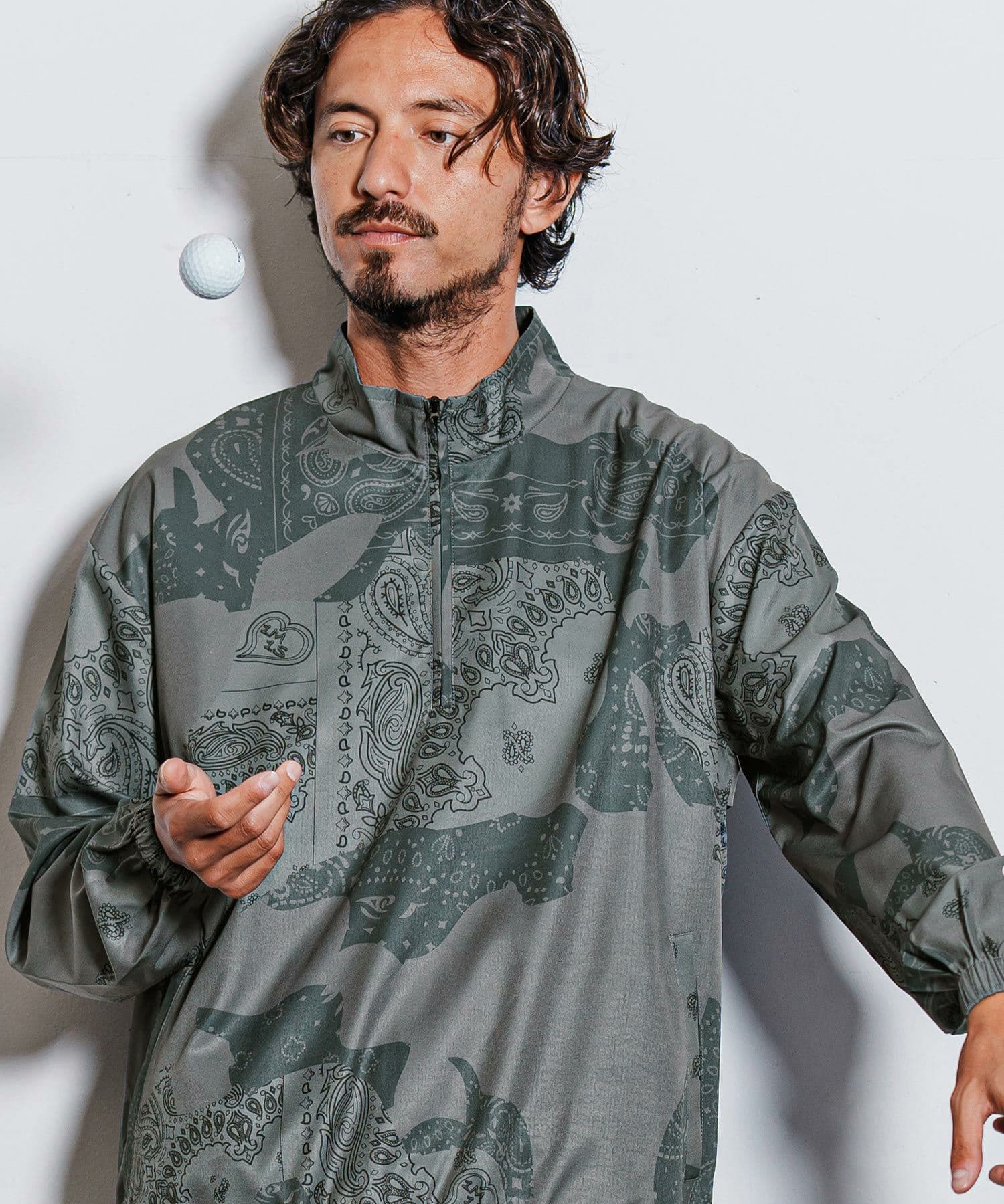 【Men's】カモフラージュペイズリー柄ハイネックジップブルゾン
