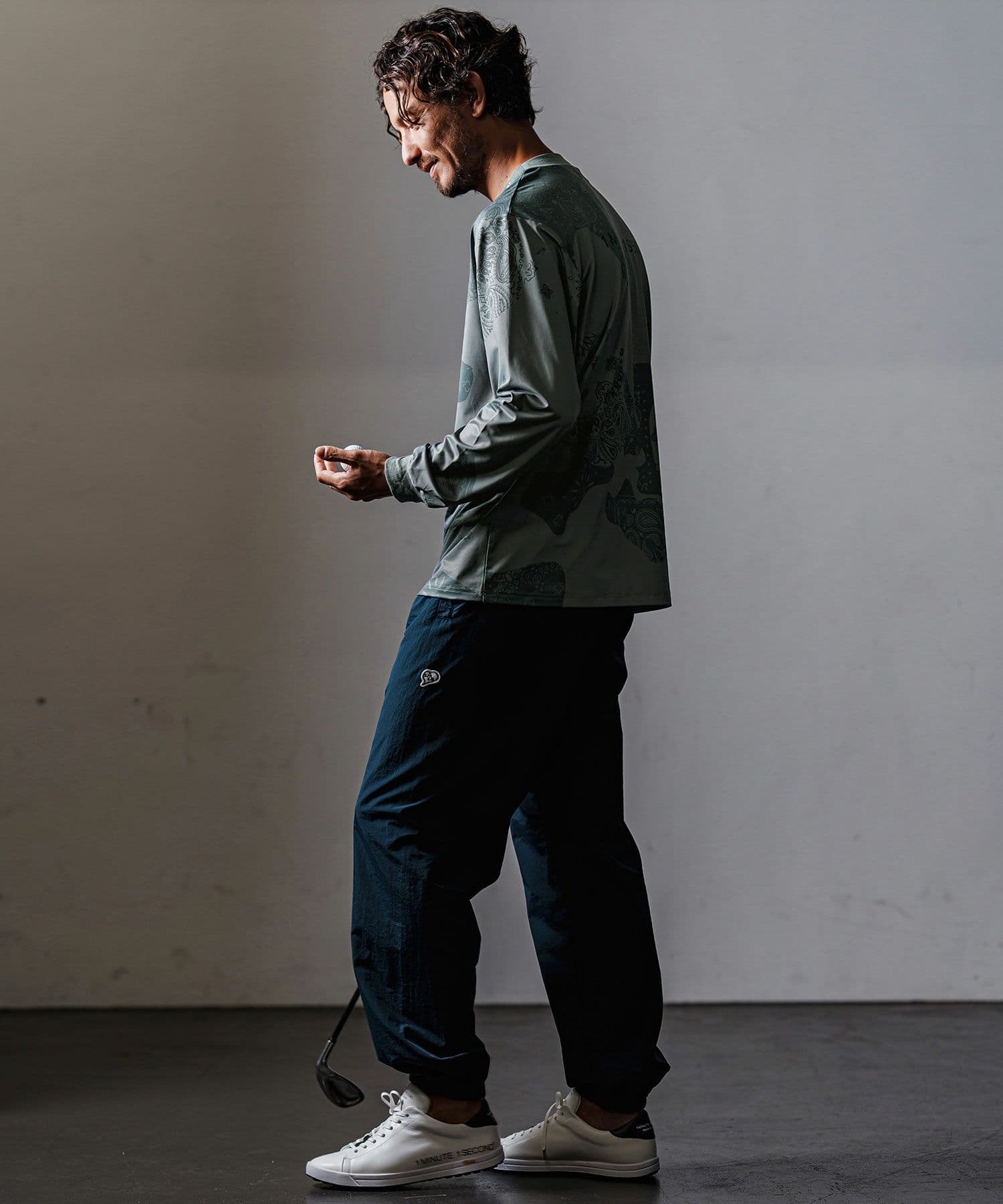 【Men's】カモフラージュペイズリー柄長袖モックネックカットソー