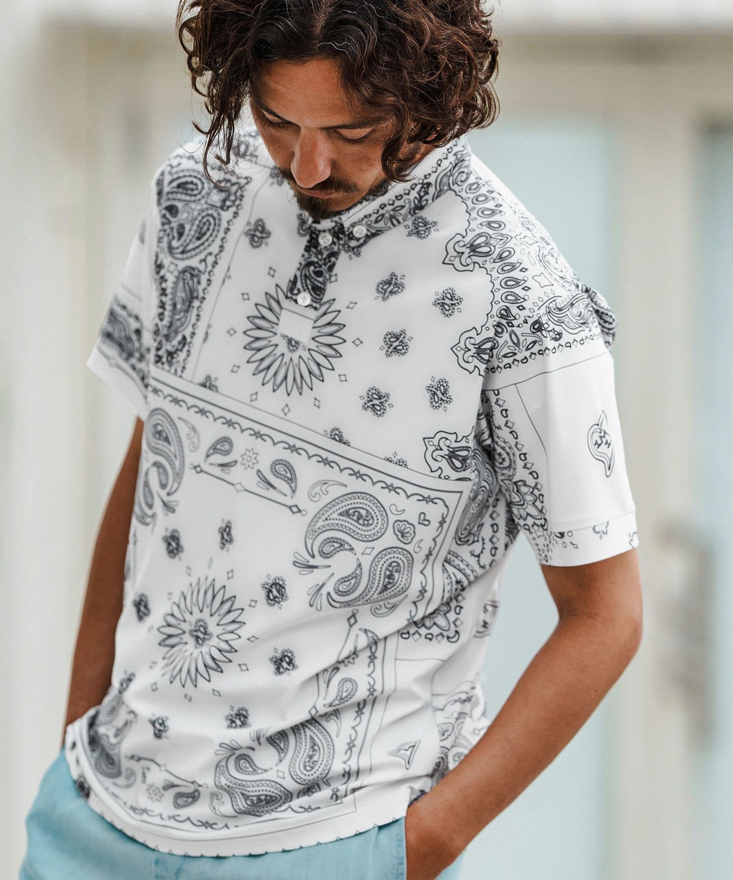 【Men's】ペイズリー柄ポロシャツ