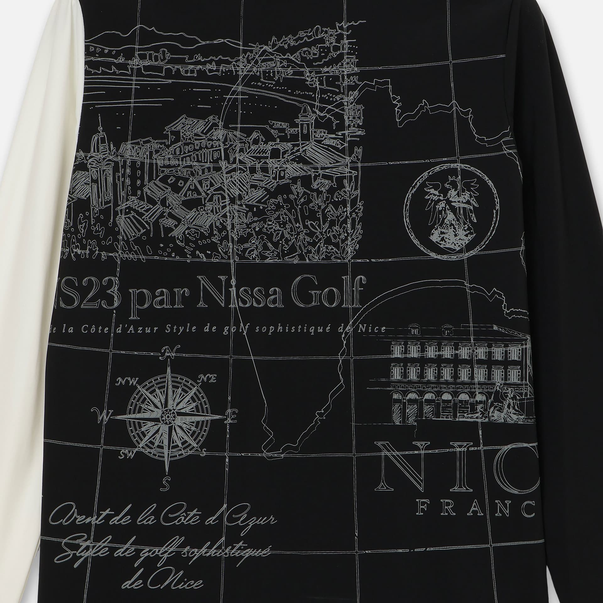 【Women's】【透湿性/防シワ性】地図プリントジャージーシャツ