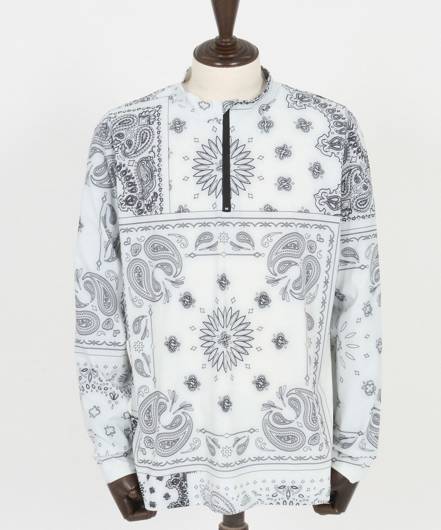 【Men's】ペイズリー柄ジップモックネックカットソー