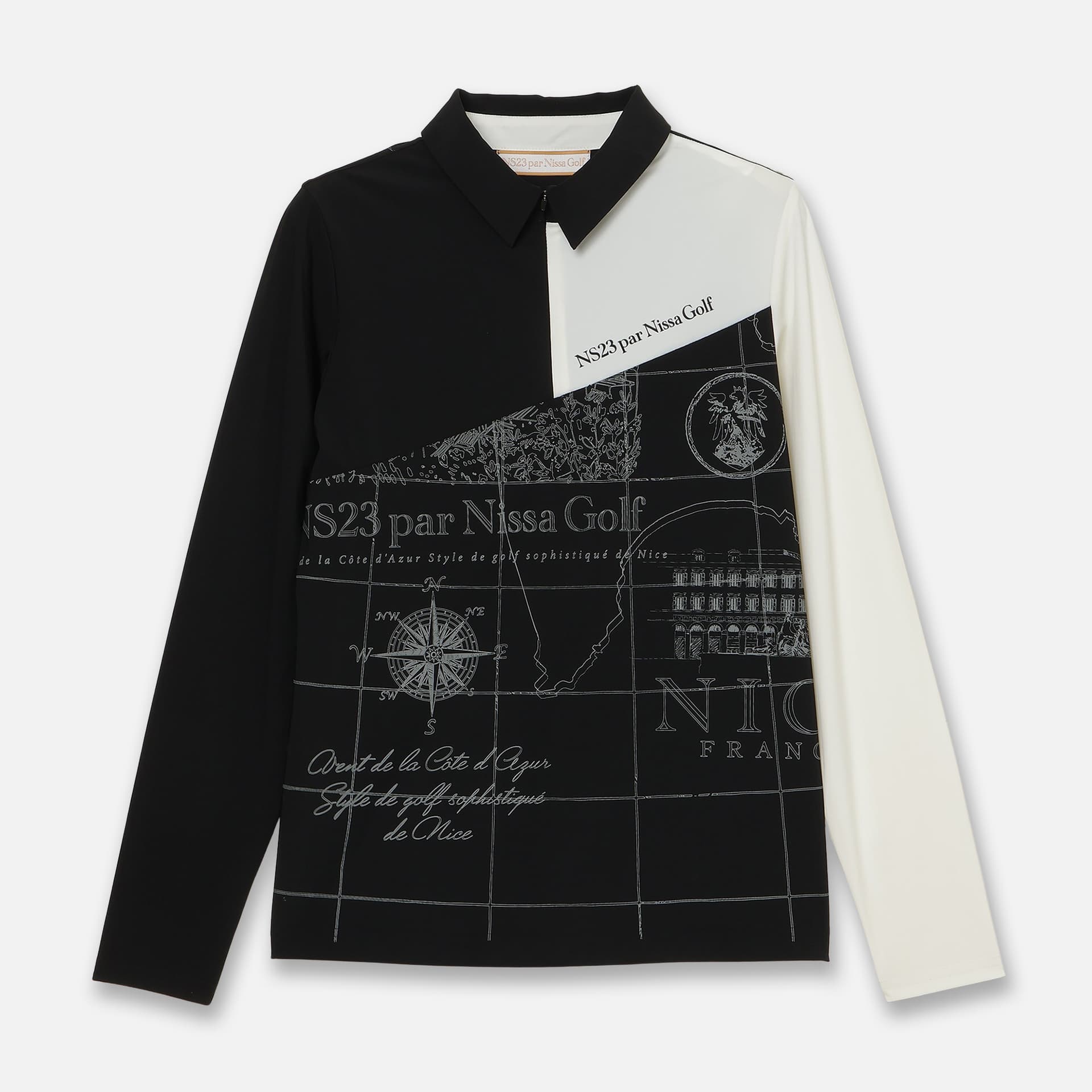 【Women's】【透湿性/防シワ性】地図プリントジャージーシャツ