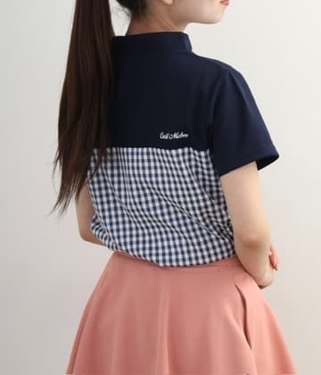 【Women's】Checkered mock neck