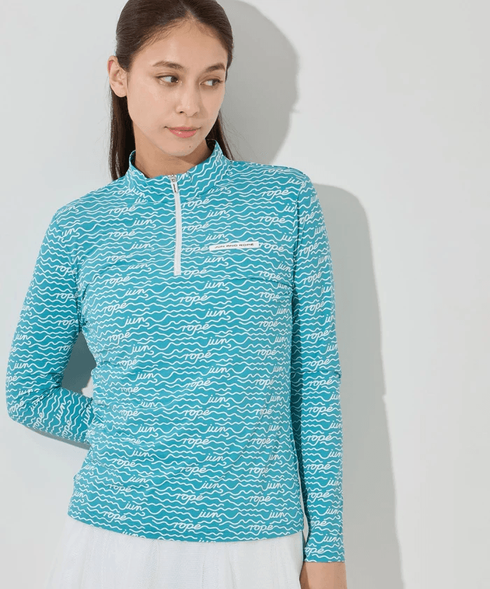【Women's】ウェーブボーダー柄 UVハーフジップ長袖PO