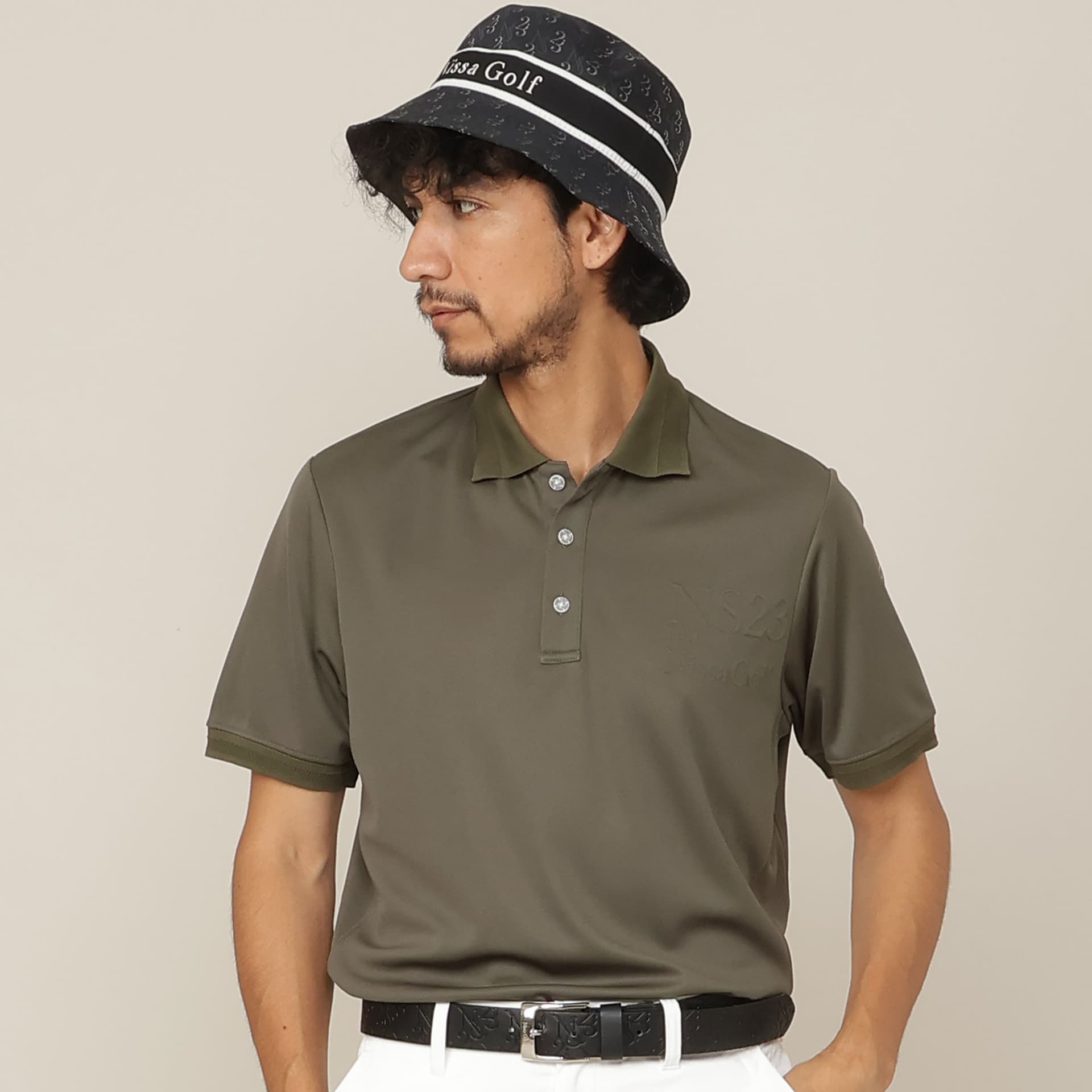 【Men's】【吸水速乾/UVカット/接触冷感】立体ロゴ半袖ポロシャツ