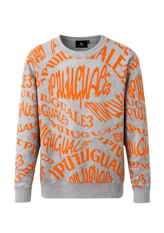 【Men's】Melting LetterJacquard Knit Crew