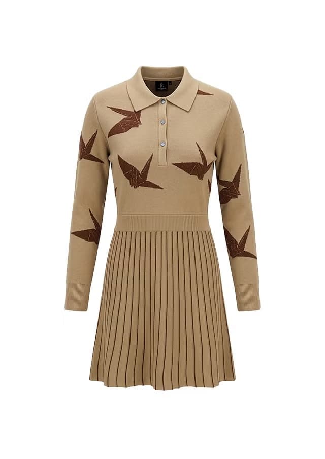 【Women's】Dancing CraneJacquard Knit one-piece