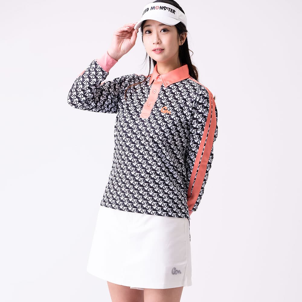 【Women's】アテラ総柄 長袖ポロ