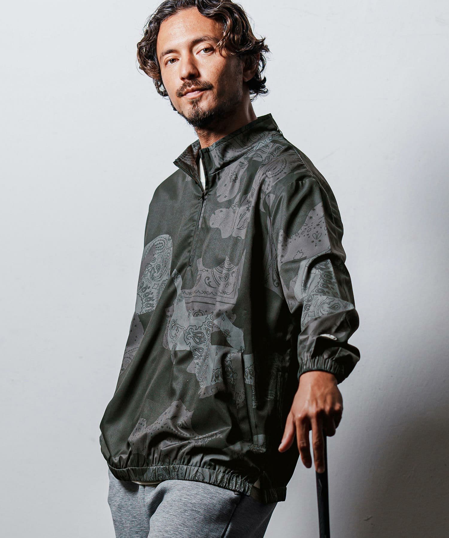 【Men's】カモフラージュペイズリー柄ハイネックジップブルゾン