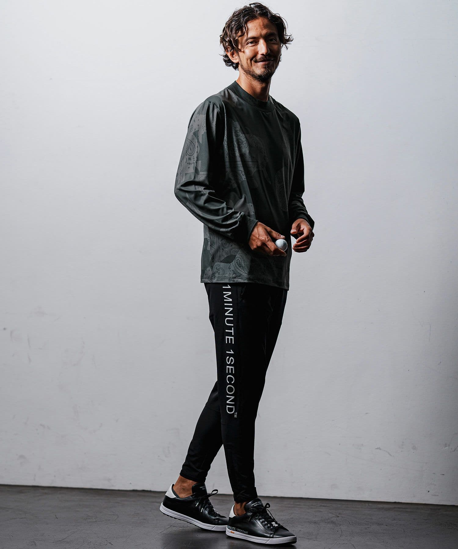 【Men's】カモフラージュペイズリー柄長袖モックネックカットソー