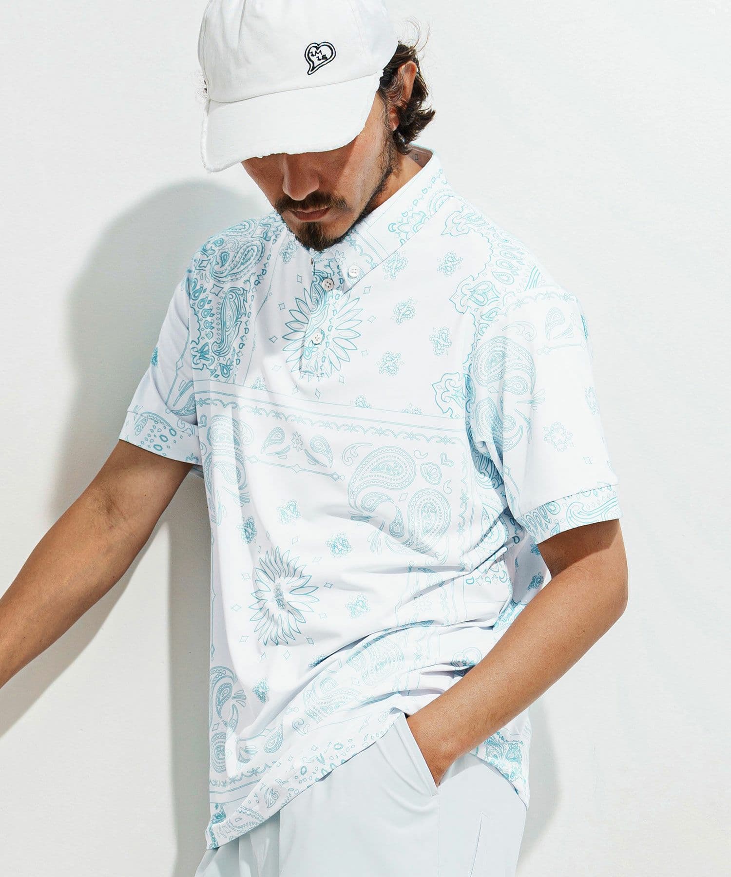 【Men's】ペイズリー柄ポロシャツ