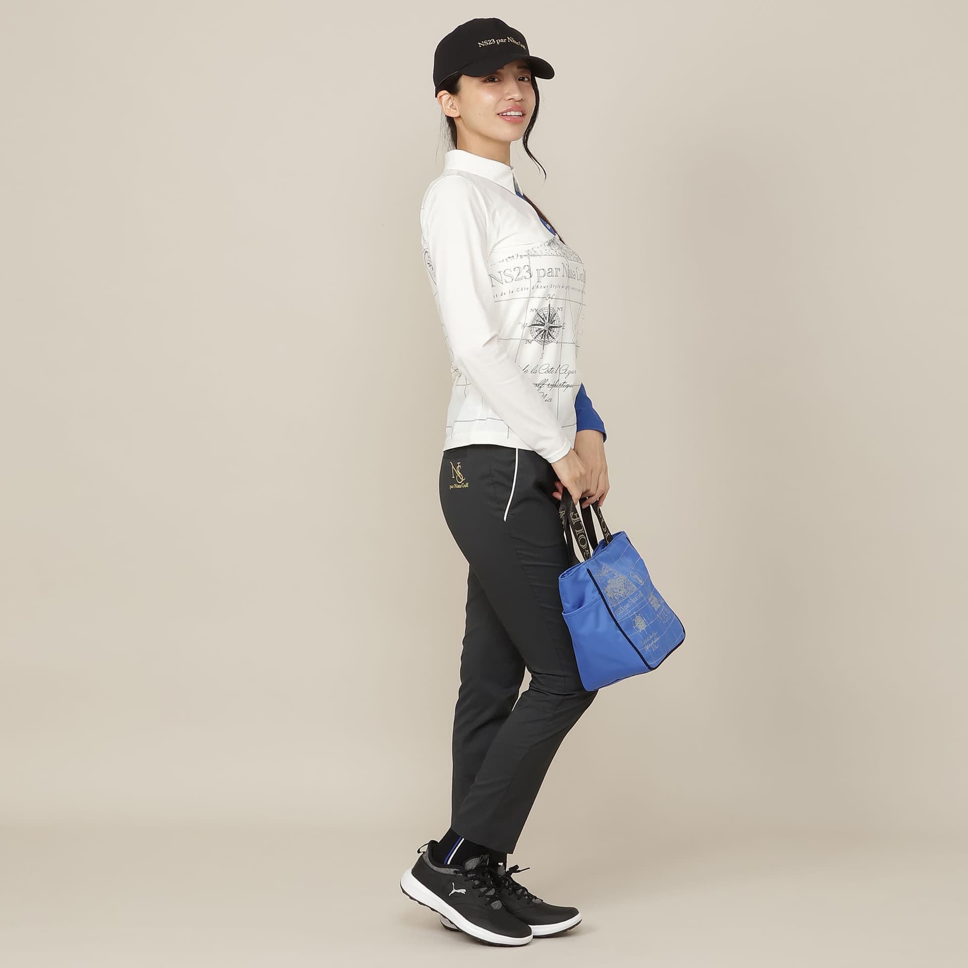 【Women's】【透湿性/防シワ性】地図プリントジャージーシャツ