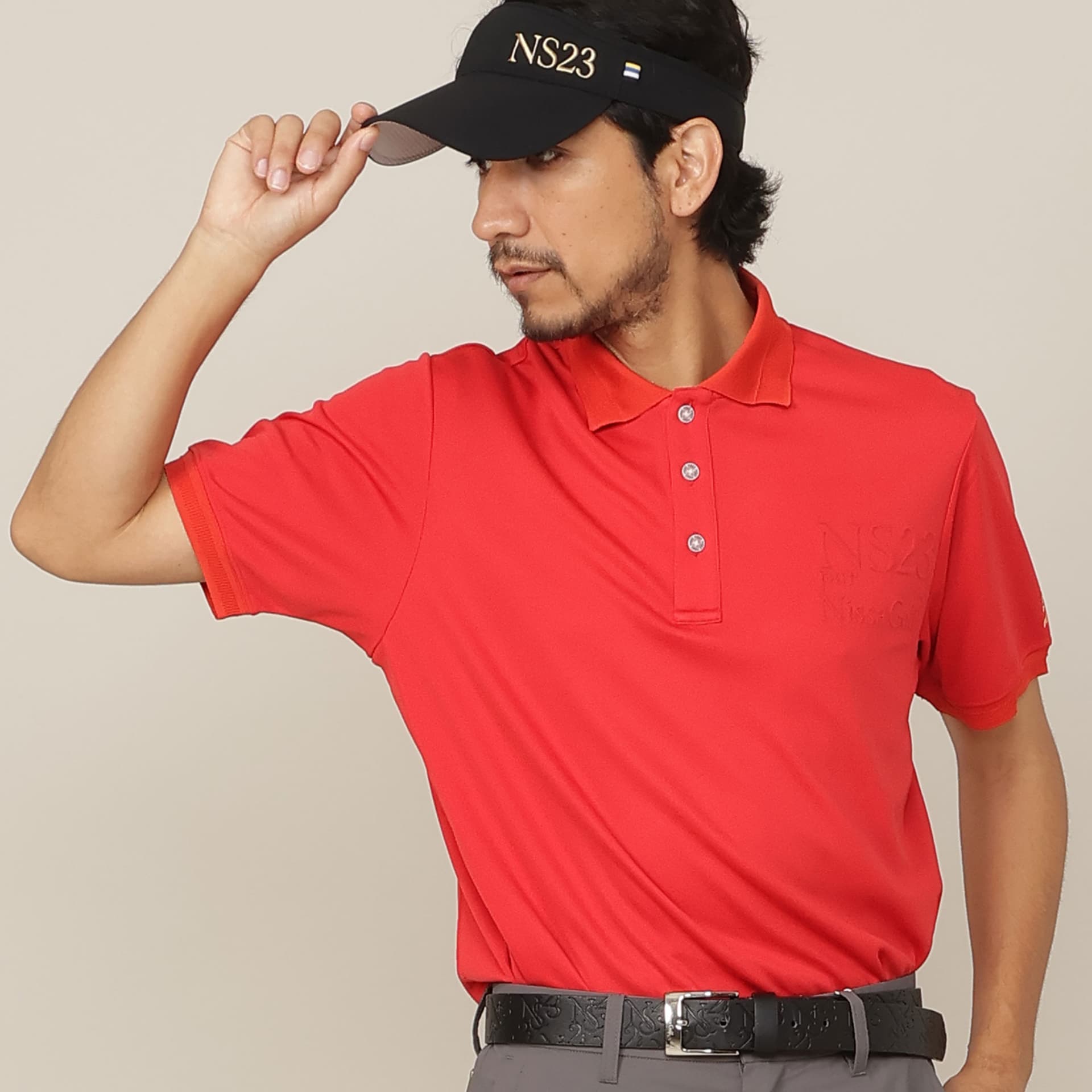 【Men's】【吸水速乾/UVカット/接触冷感】立体ロゴ半袖ポロシャツ