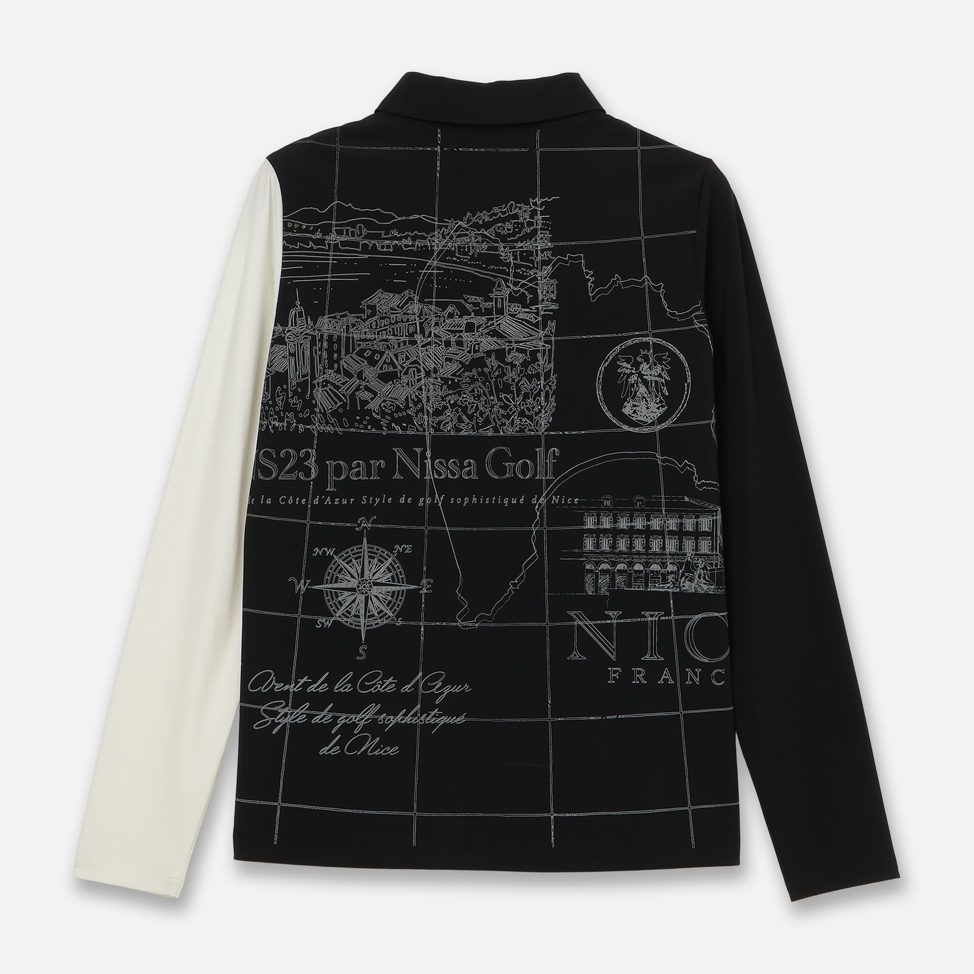 【Women's】【透湿性/防シワ性】地図プリントジャージーシャツ
