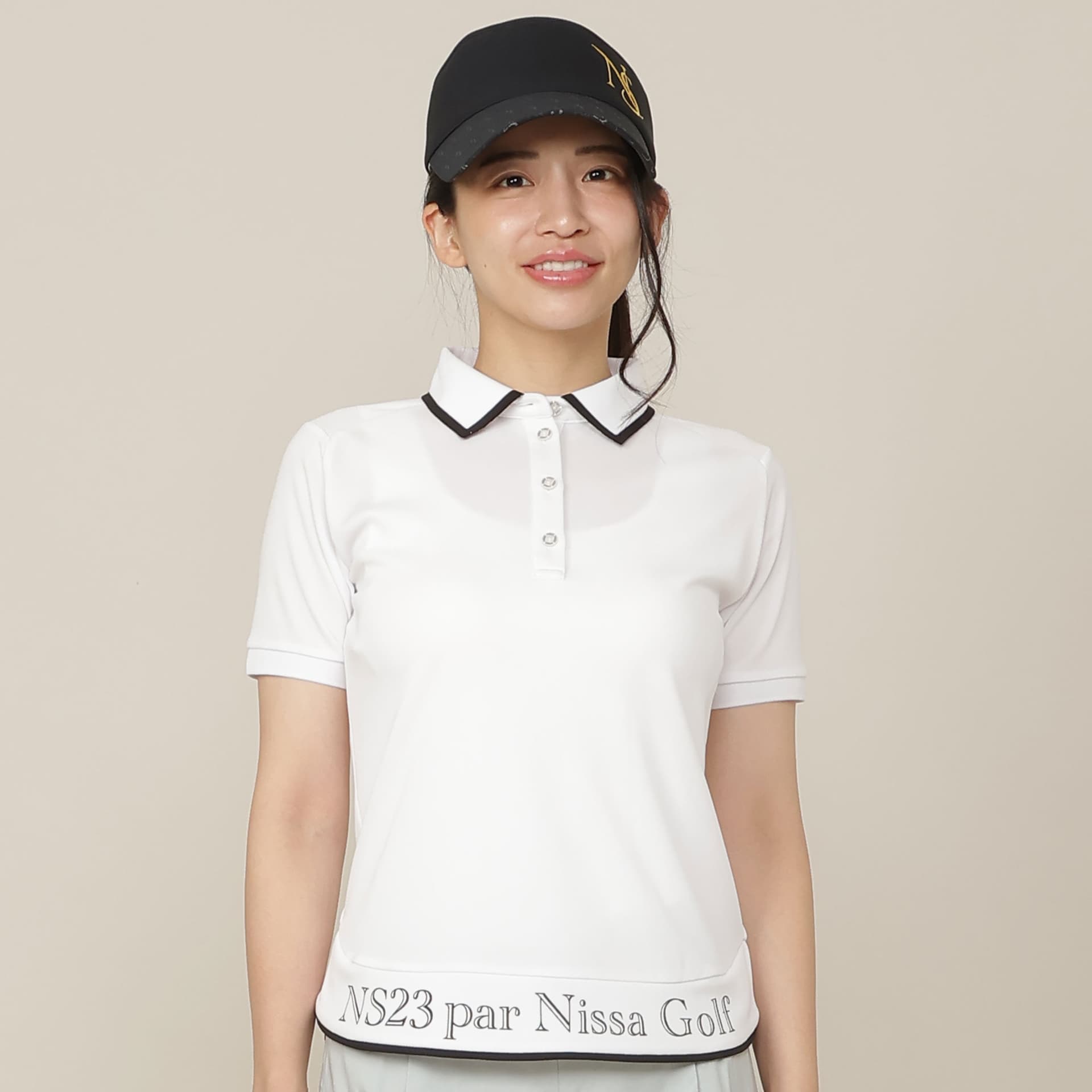 【Women's】【吸水速乾/UVカット/接触冷感】ロゴ編み半袖ポロシャツ