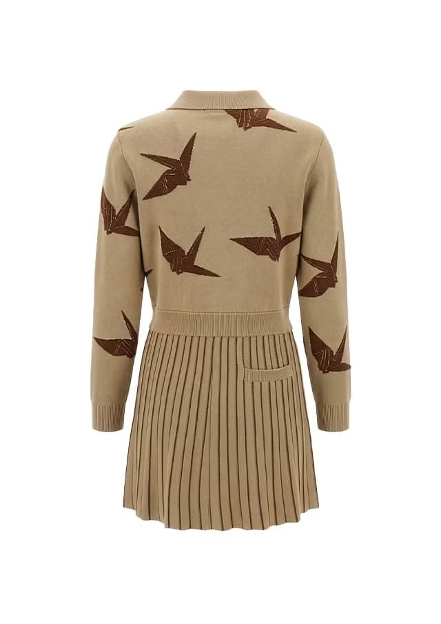 【Women's】Dancing CraneJacquard Knit one-piece