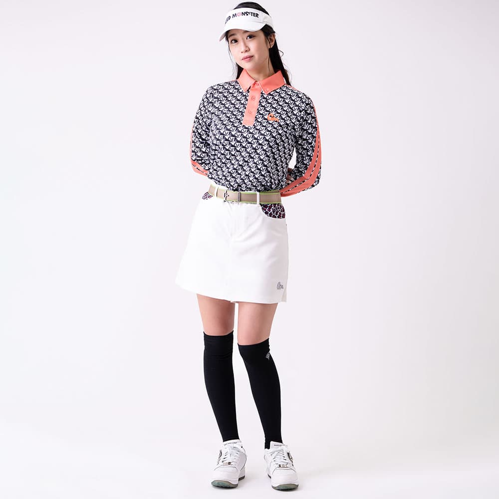 【Women's】アテラ総柄 長袖ポロ