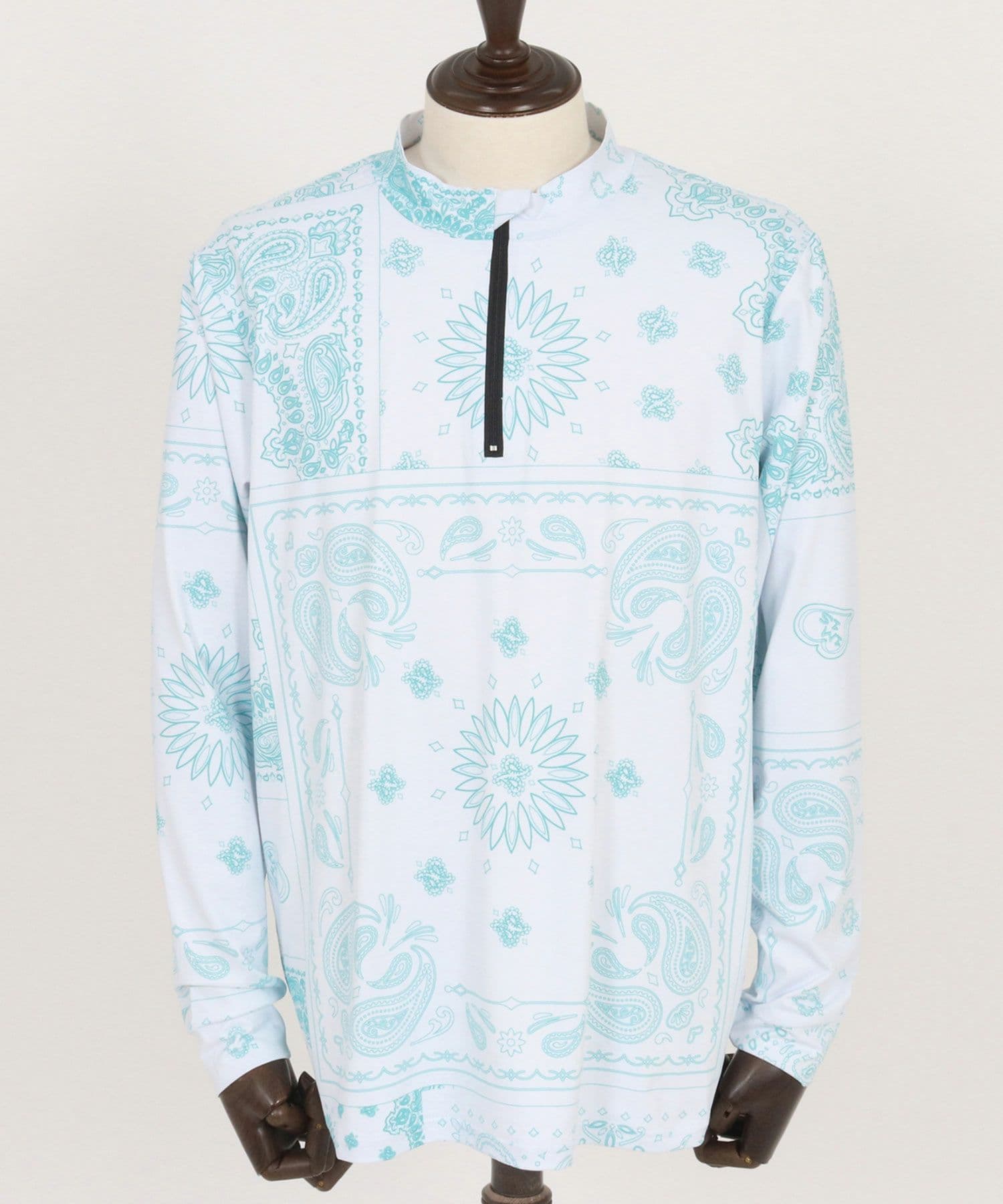 【Men's】ペイズリー柄ジップモックネックカットソー