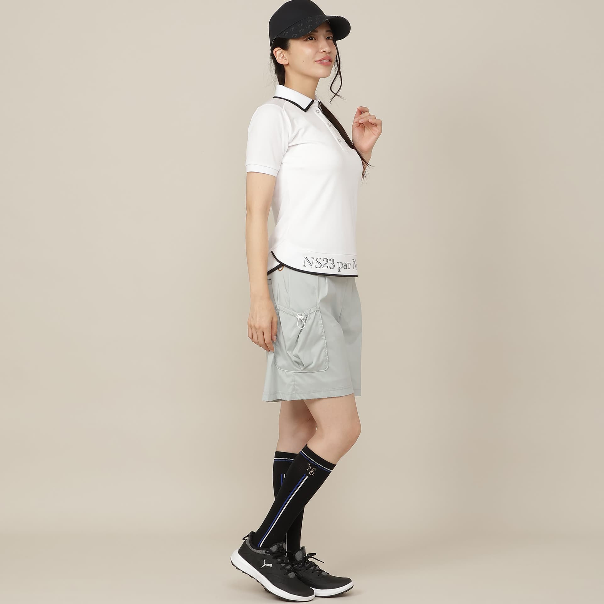 【Women's】【吸水速乾/UVカット/接触冷感】ロゴ編み半袖ポロシャツ