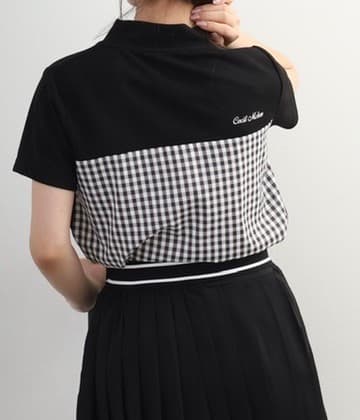 【Women's】Checkered mock neck