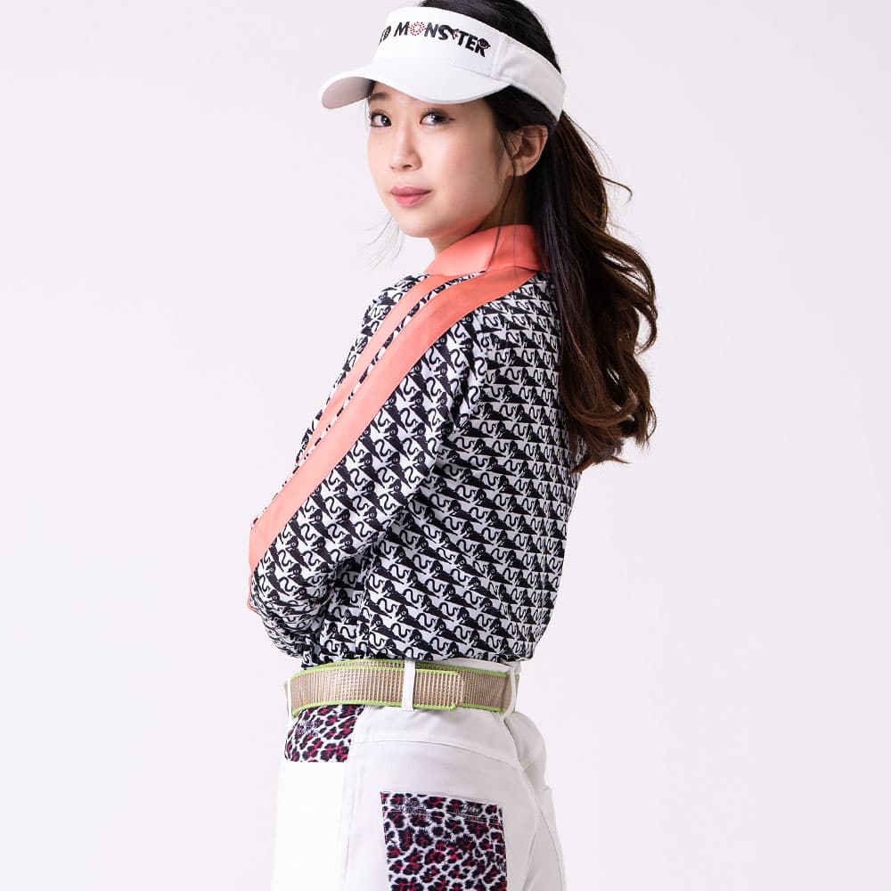 【Women's】アテラ総柄 長袖ポロ