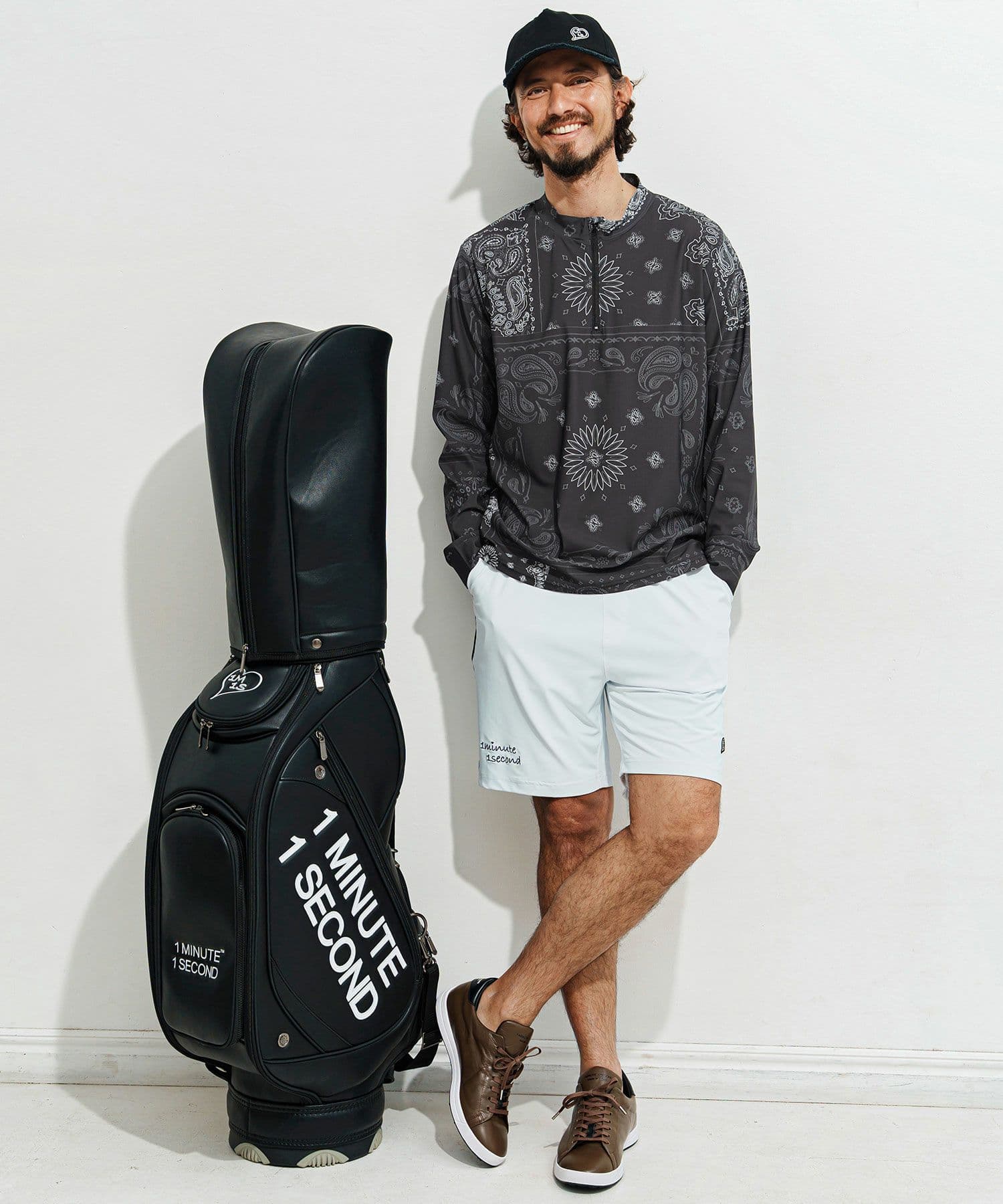 【Men's】ペイズリー柄ジップモックネックカットソー