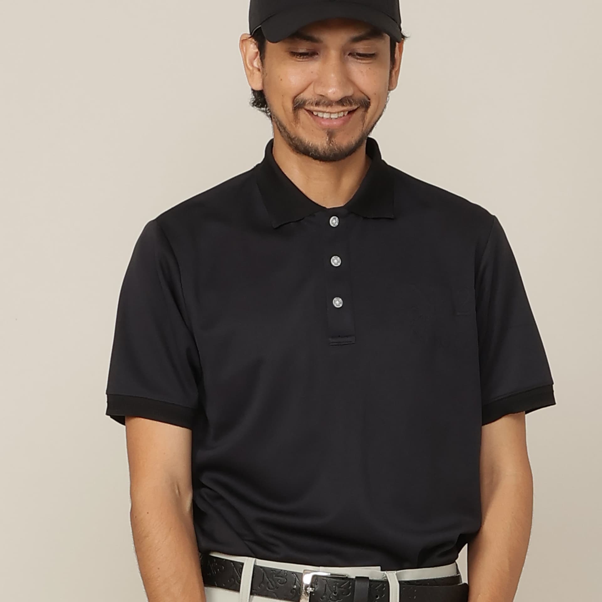 【Men's】【吸水速乾/UVカット/接触冷感】立体ロゴ半袖ポロシャツ