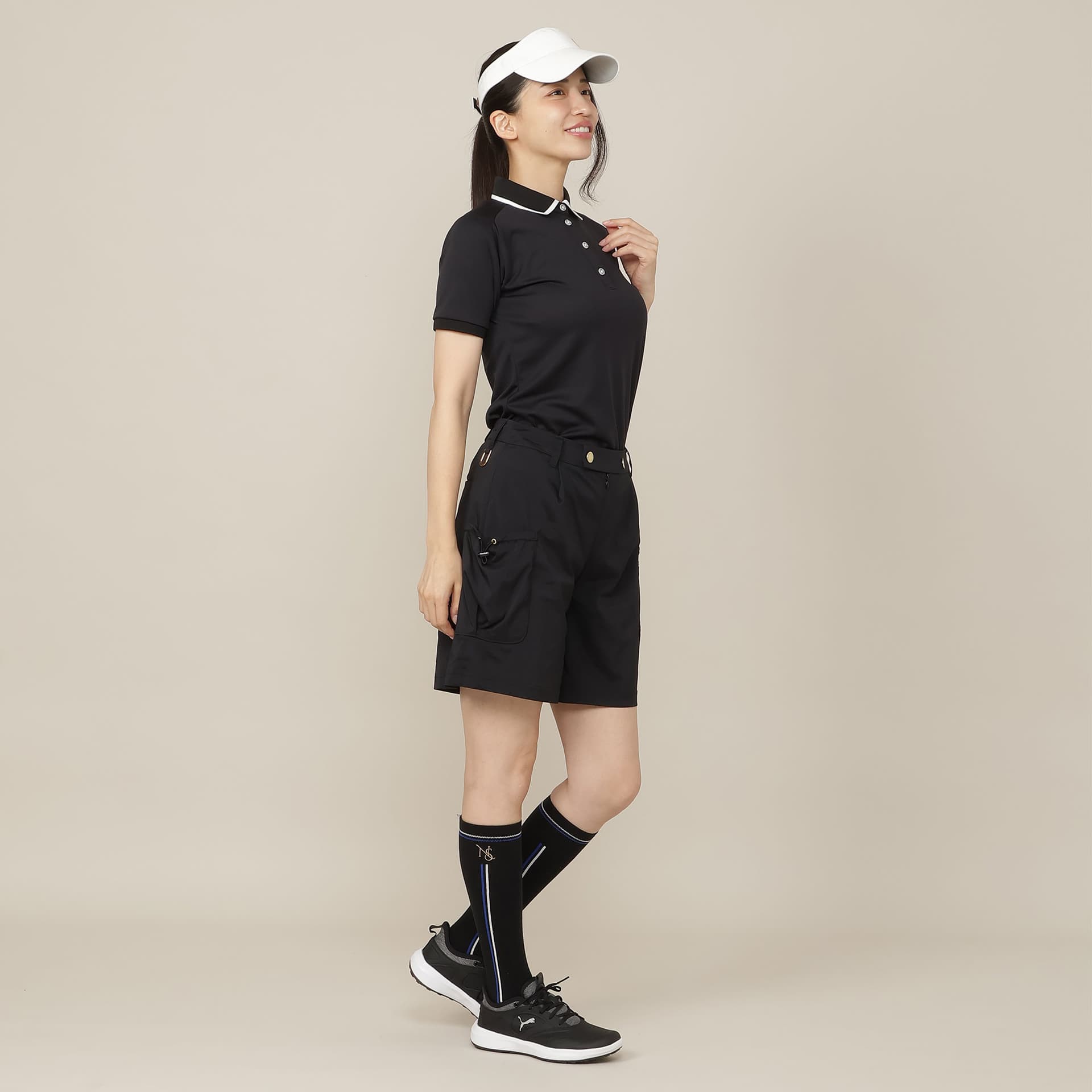 【Women's】【吸水速乾/UVカット/接触冷感】ロゴ編み半袖ポロシャツ