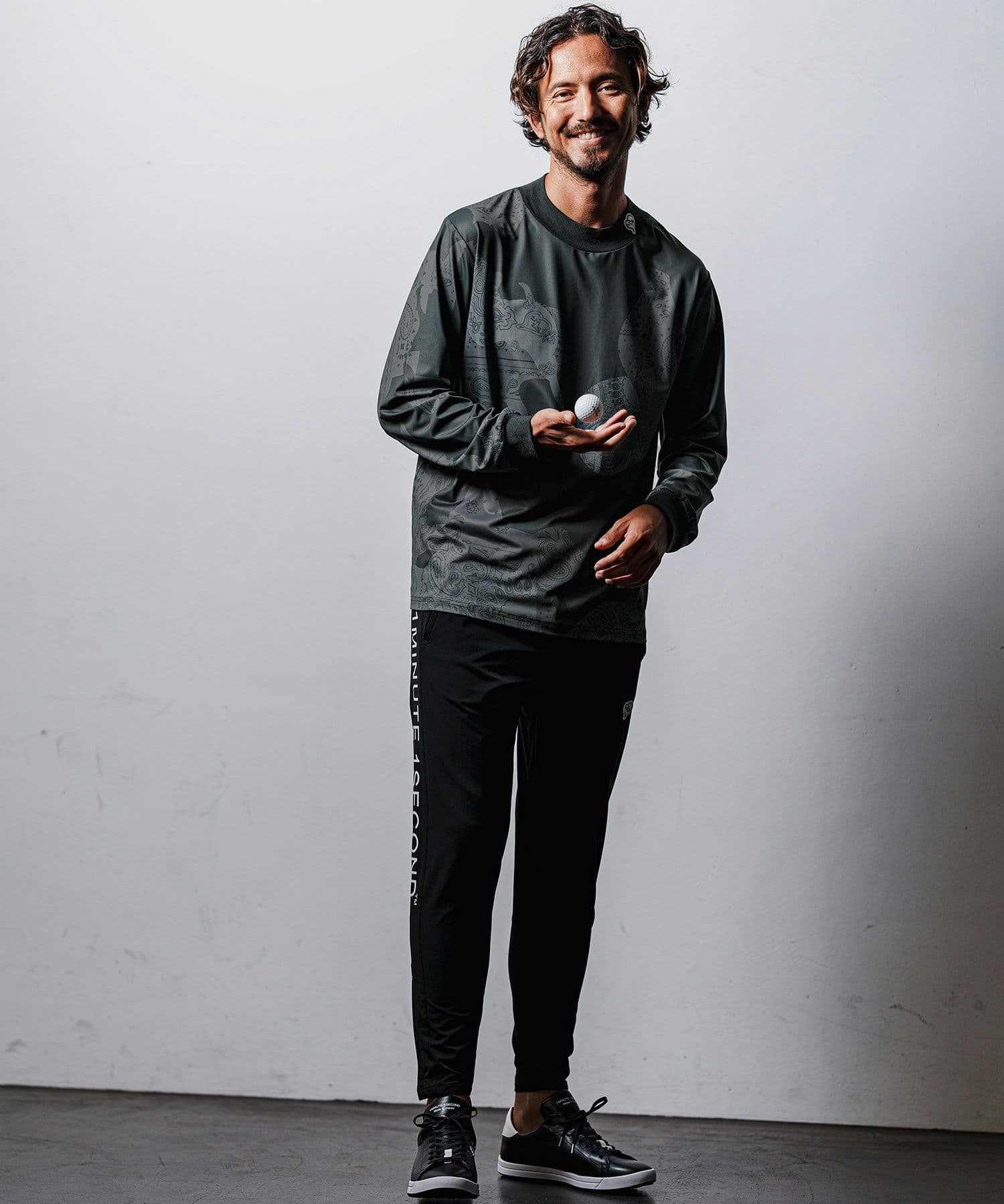 【Men's】カモフラージュペイズリー柄長袖モックネックカットソー