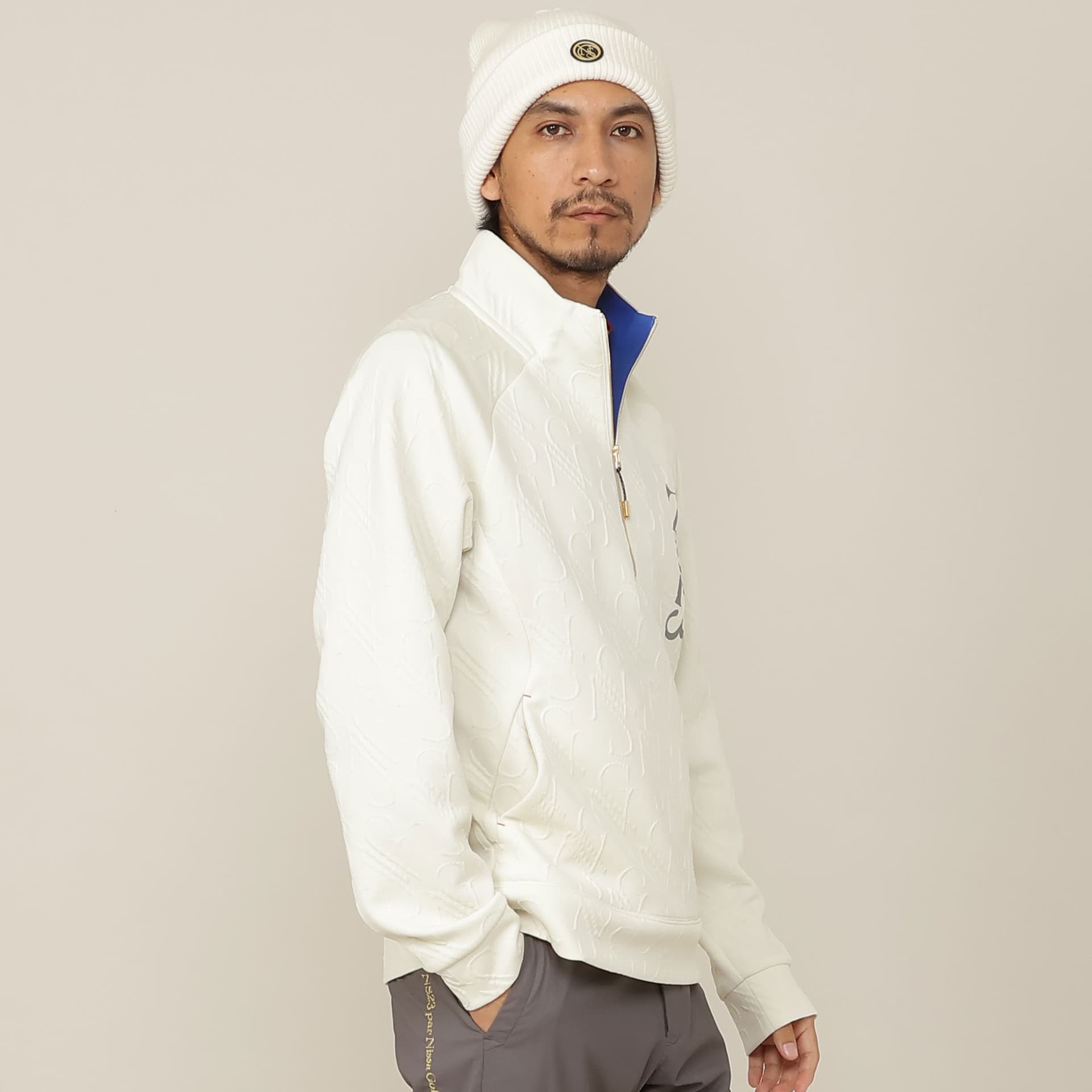 【Men's】ジャカード ハーフZIPモックネック