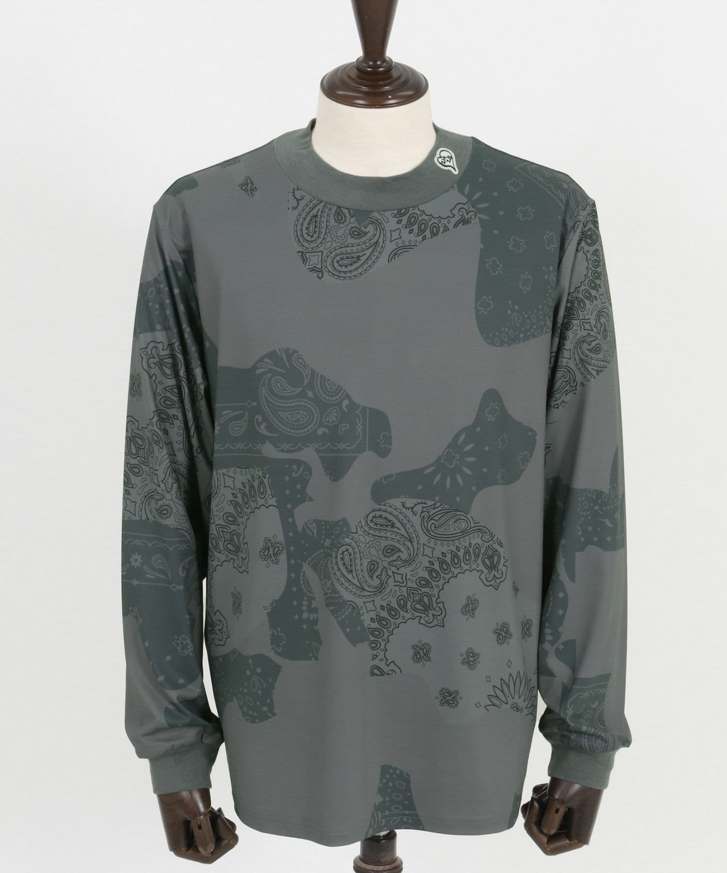 【Men's】カモフラージュペイズリー柄長袖モックネックカットソー