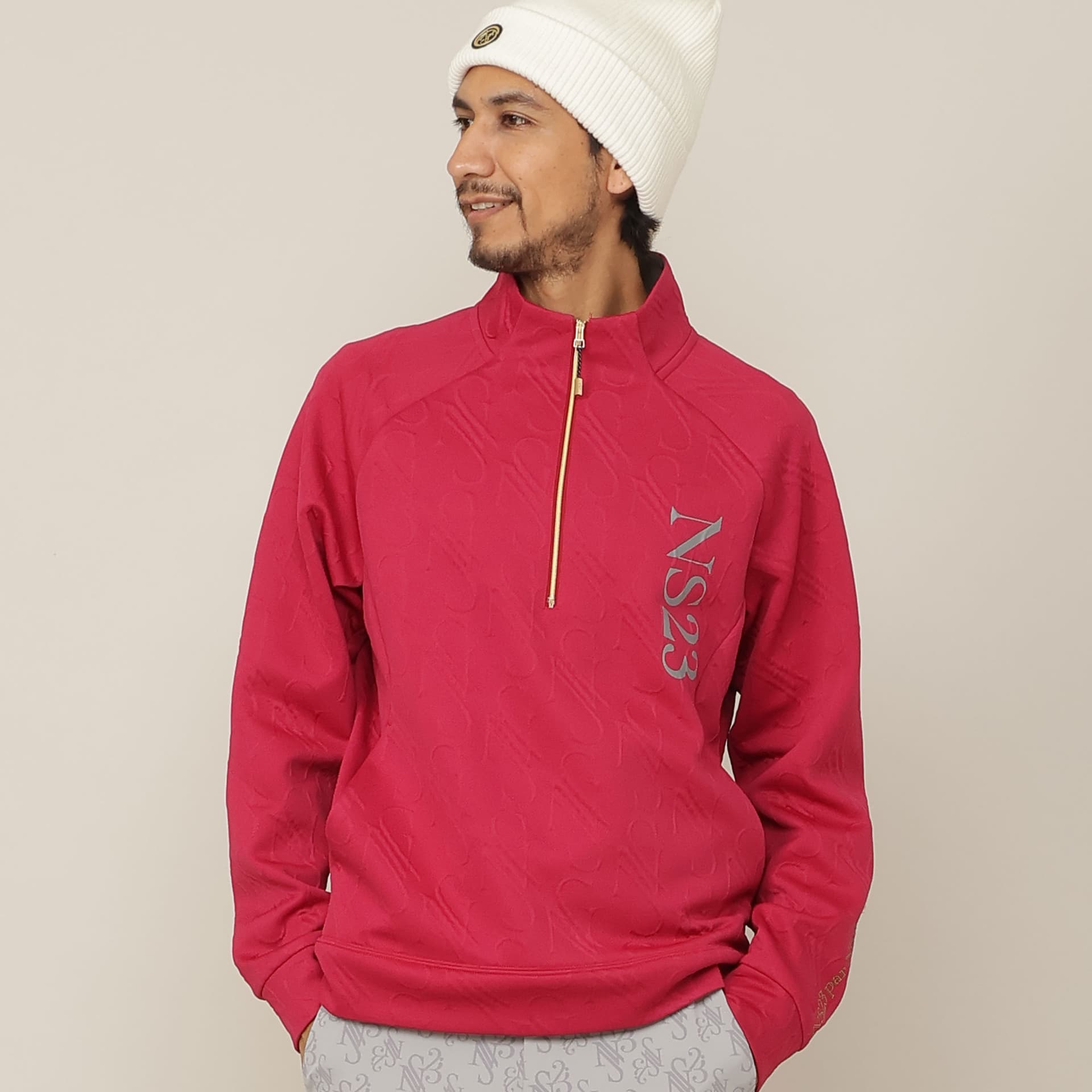 【Men's】ジャカード ハーフZIPモックネック