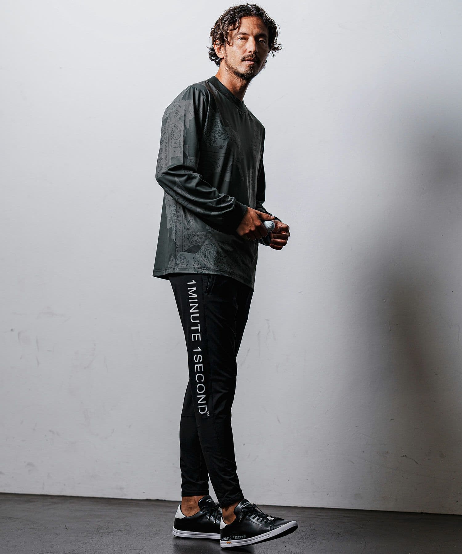 【Men's】カモフラージュペイズリー柄長袖モックネックカットソー