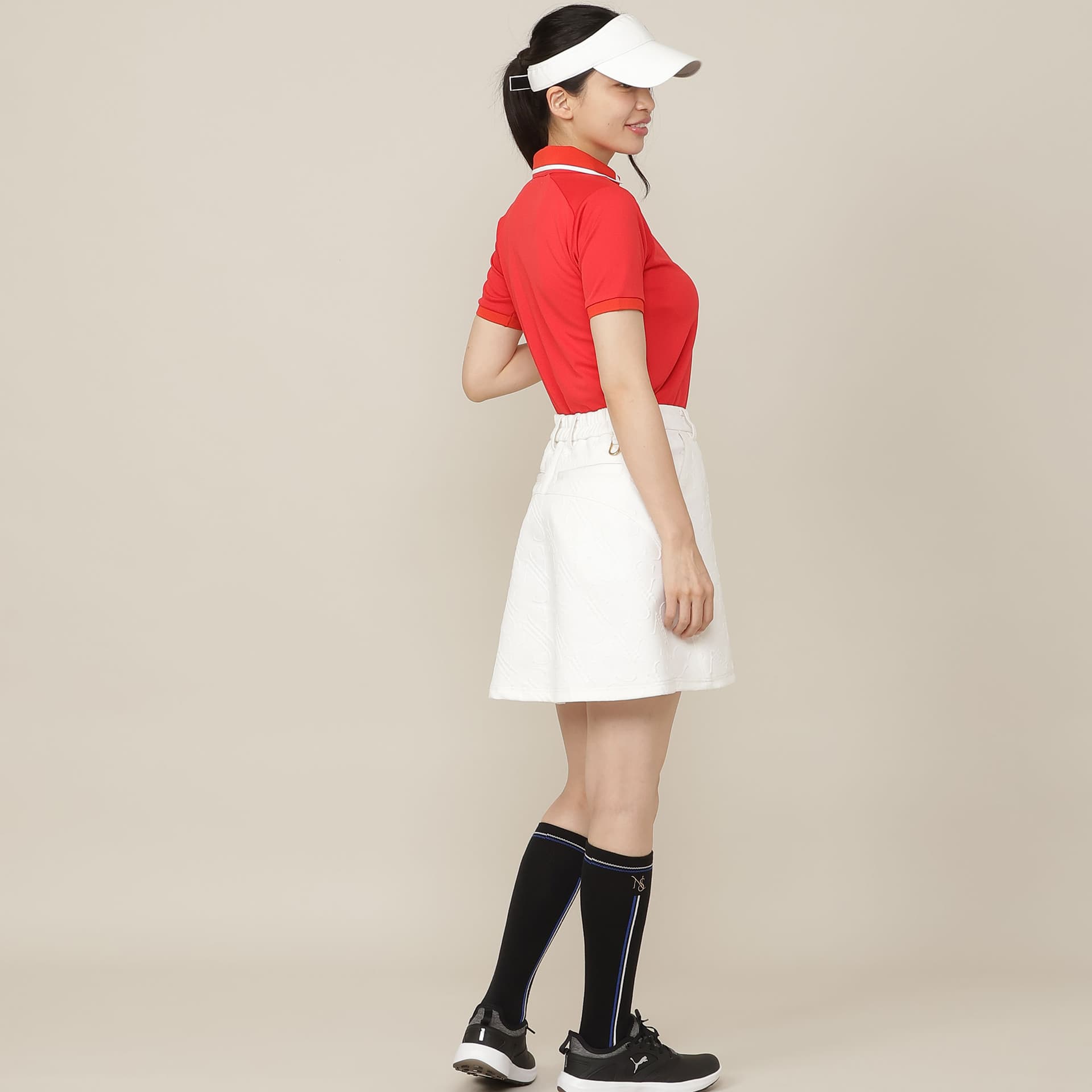 【Women's】【吸水速乾/UVカット/接触冷感】ロゴ編み半袖ポロシャツ