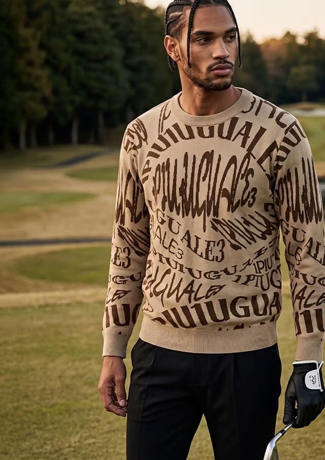 【Men's】Melting LetterJacquard Knit Crew