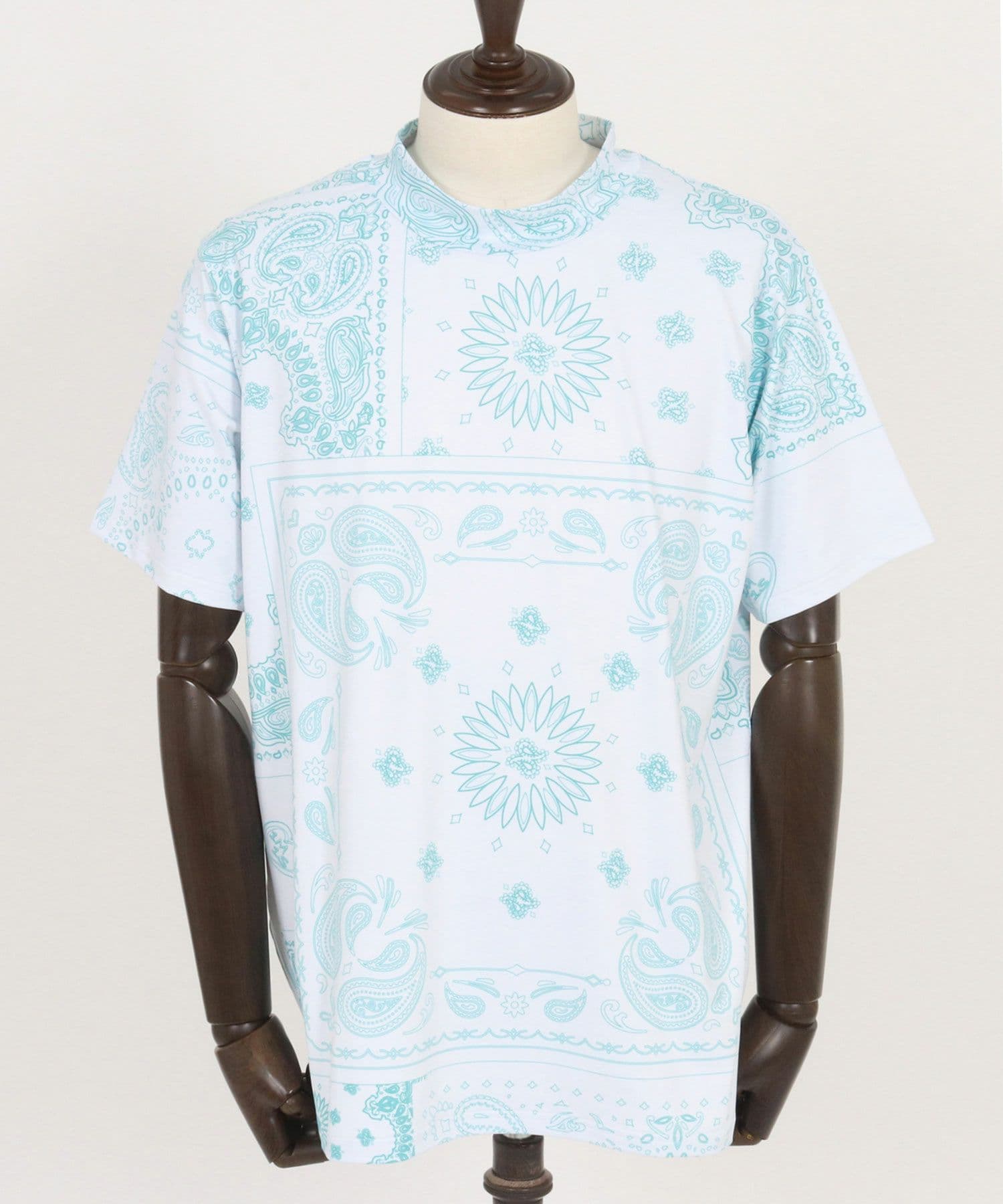 【Men's】ペイズリー柄半袖モックネック