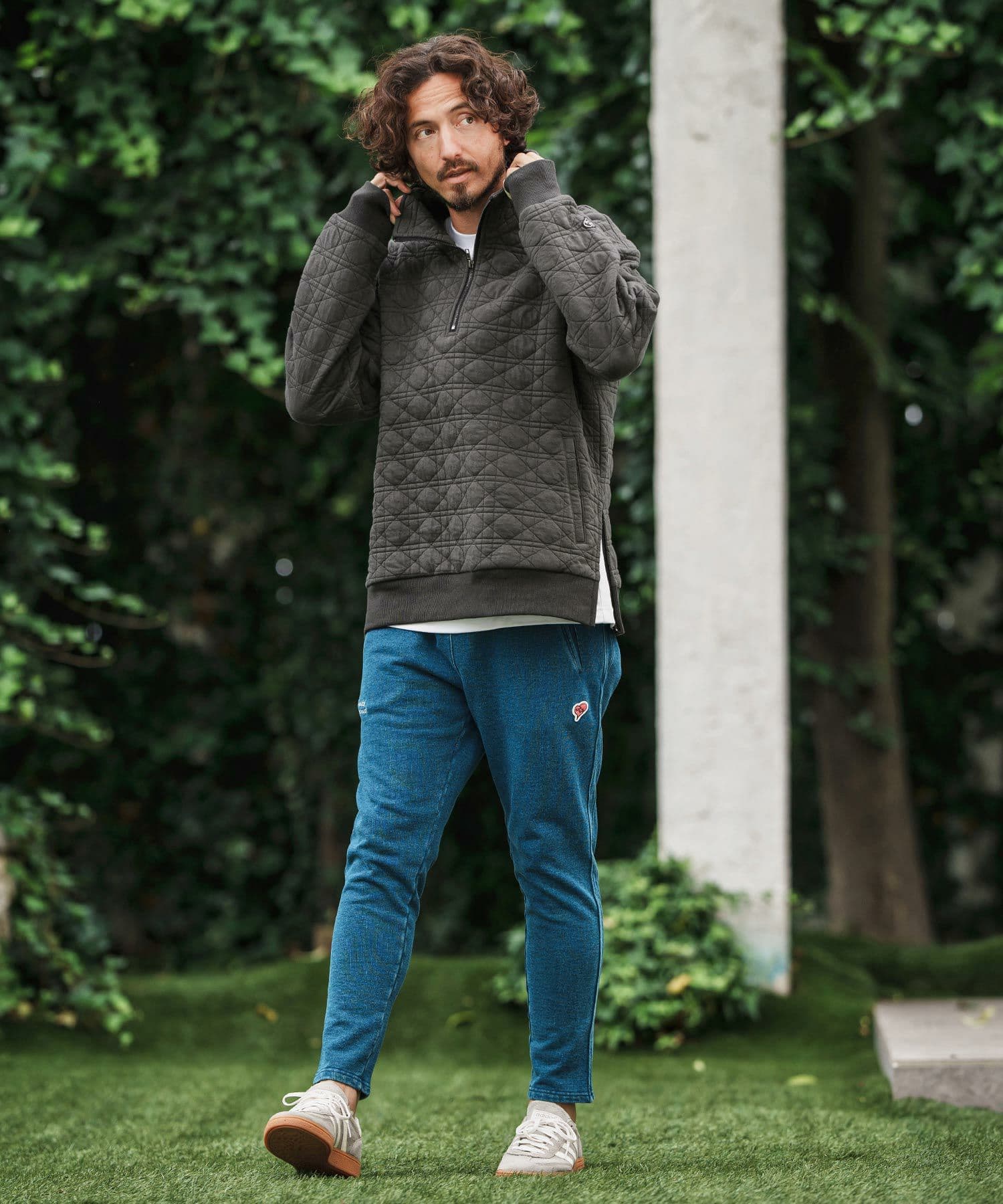 【Men's】キルティングハーフジッププルオーバー