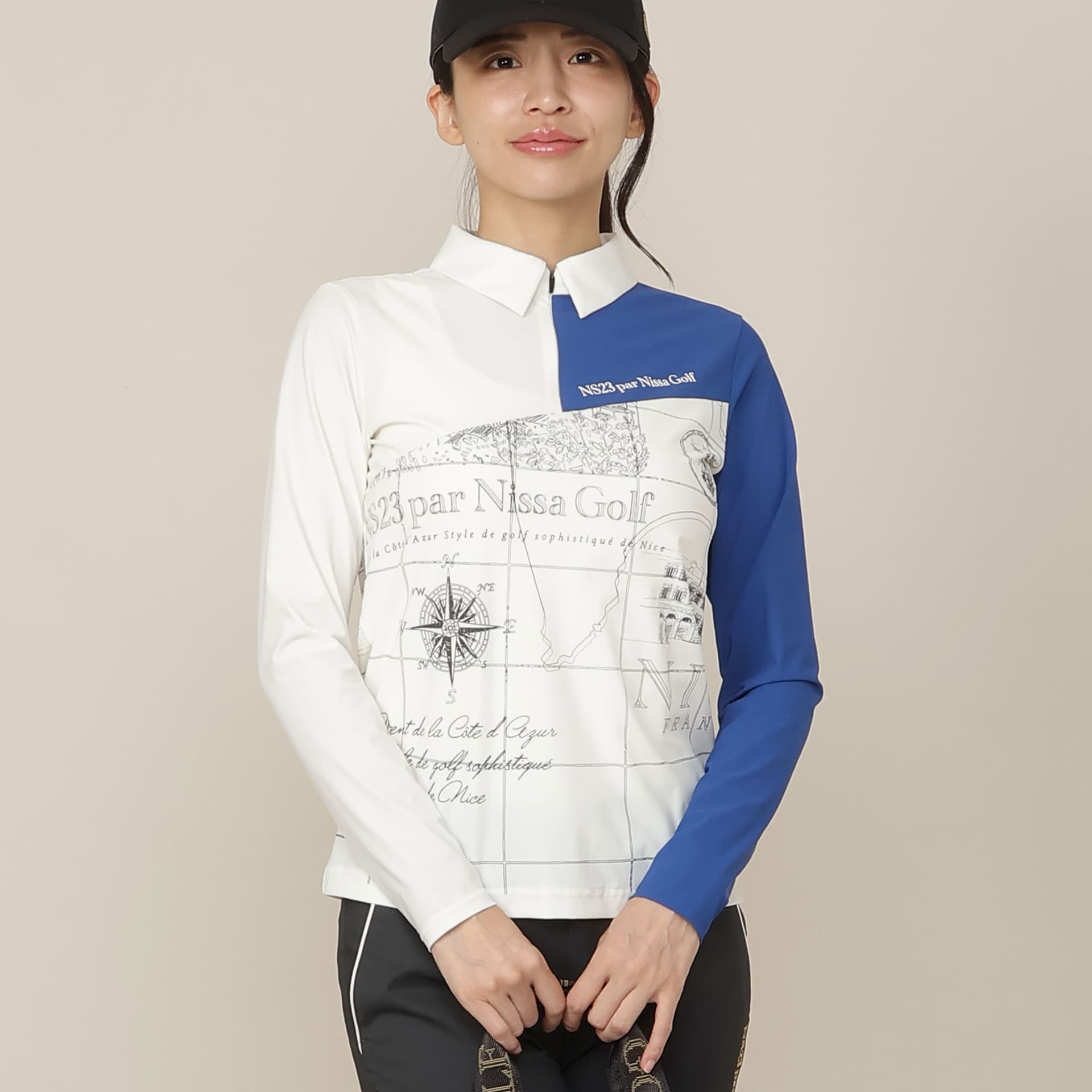 【Women's】【透湿性/防シワ性】地図プリントジャージーシャツ