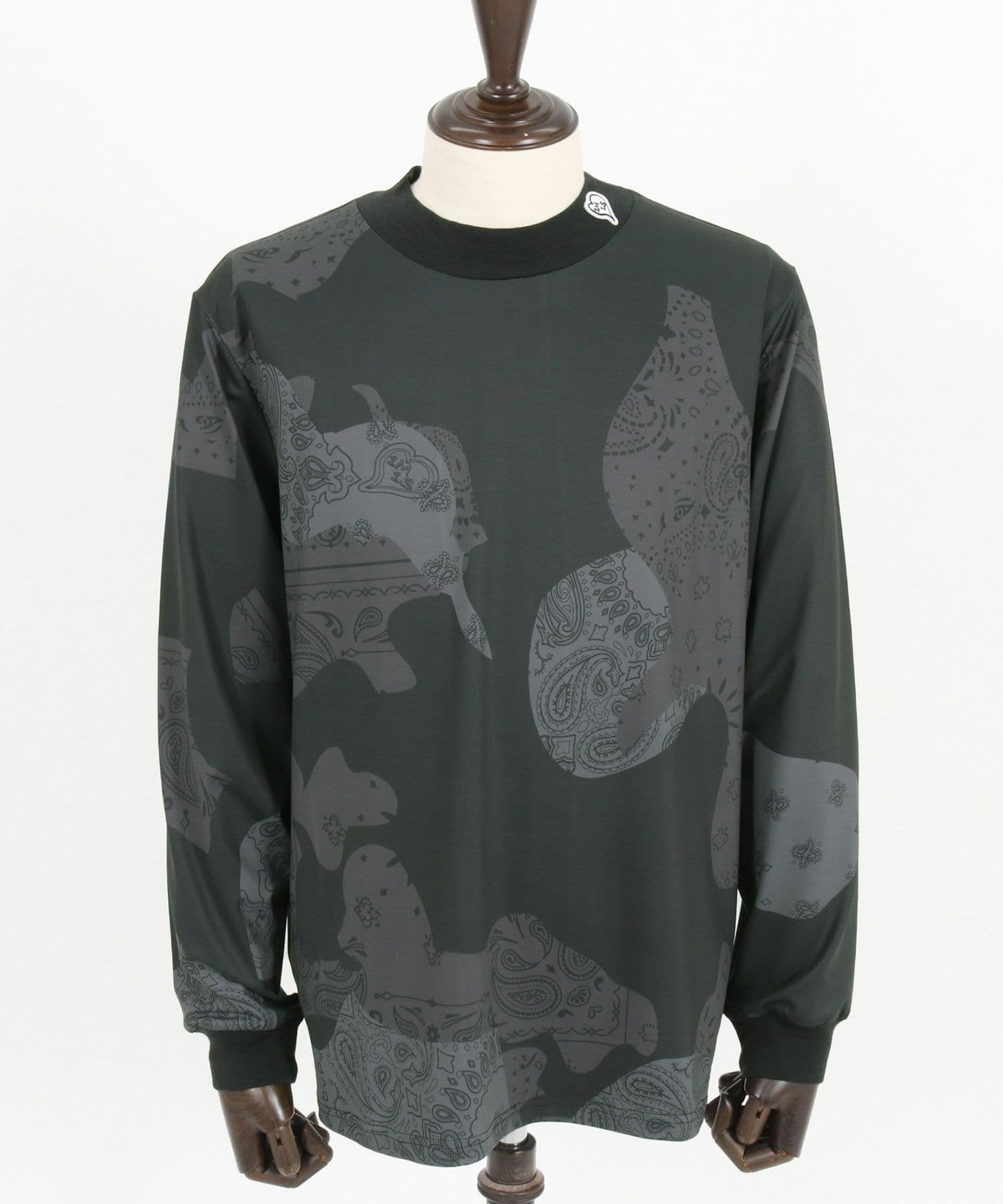 【Men's】カモフラージュペイズリー柄長袖モックネックカットソー