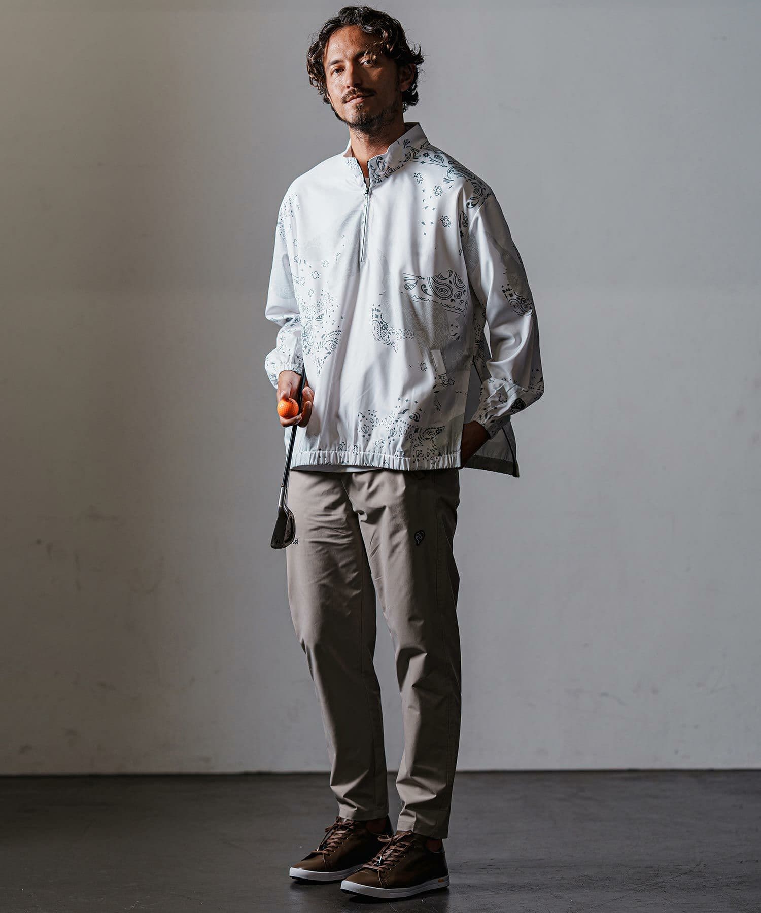 【Men's】カモフラージュペイズリー柄ハイネックジップブルゾン