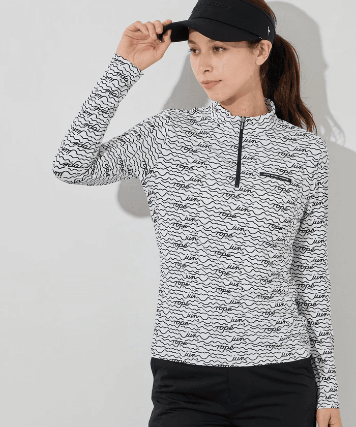 【Women's】ウェーブボーダー柄 UVハーフジップ長袖PO